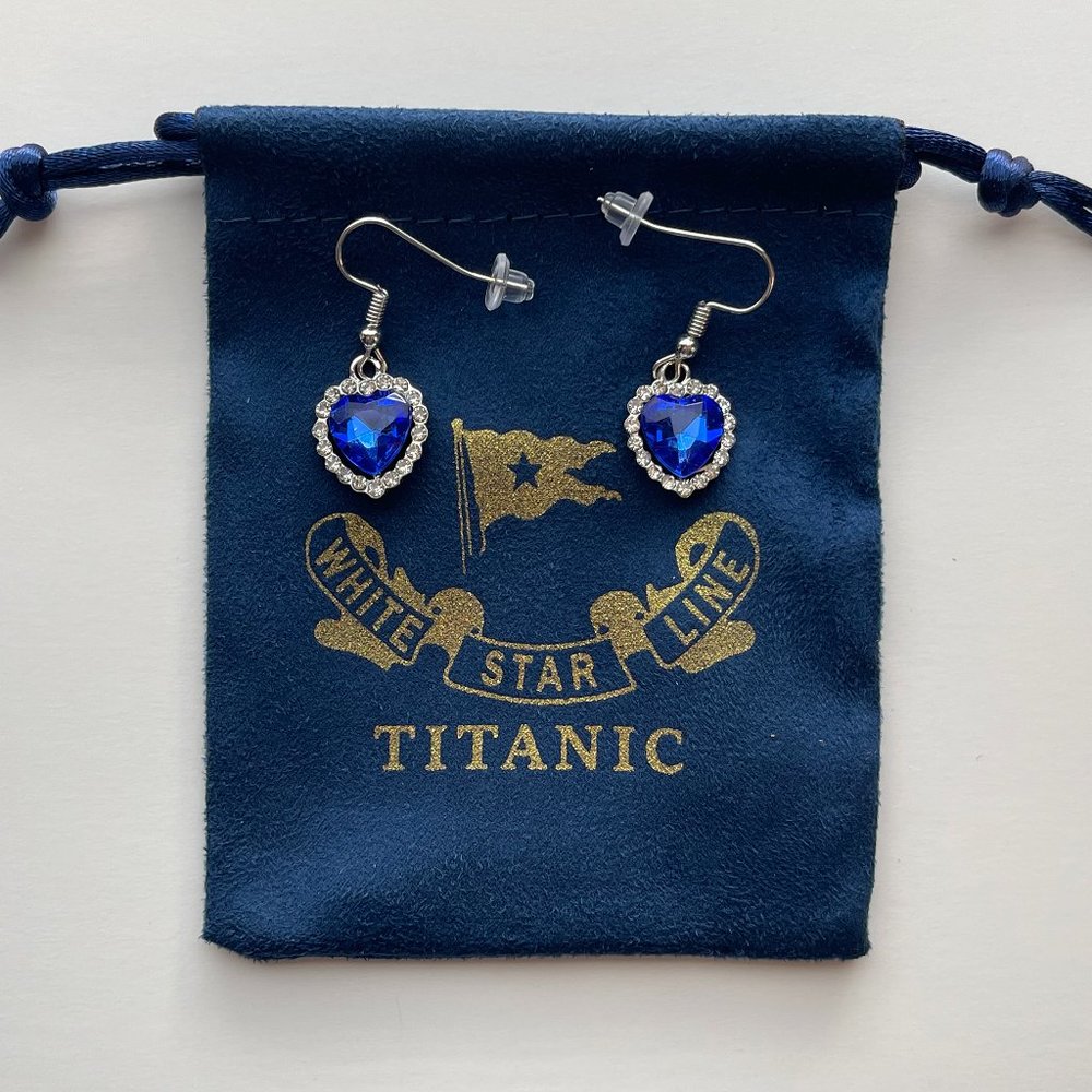 Titanic Earrings Heart of the Ocean Jewelry with Titanic White Star Line Pouch